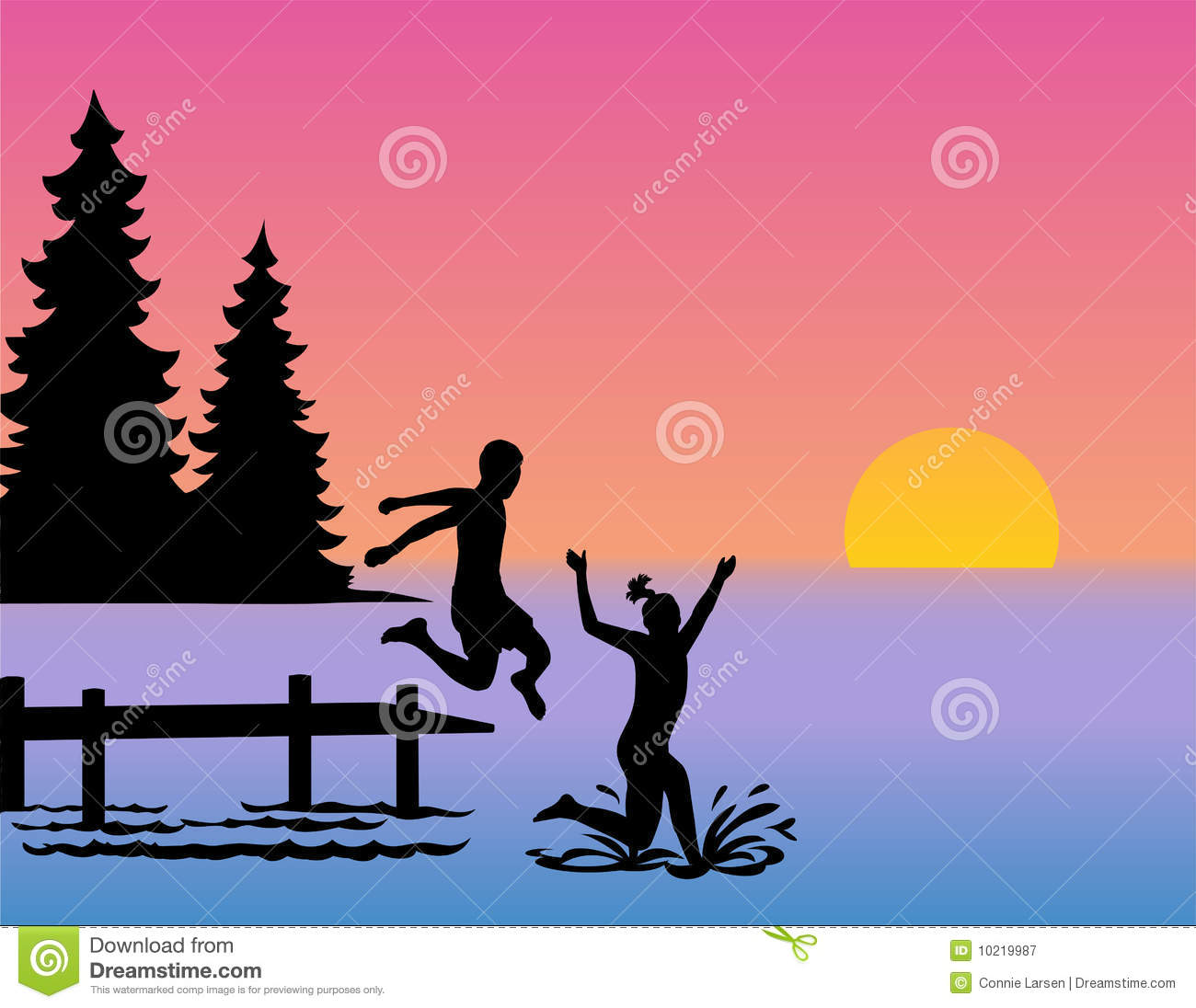 Children Jumping Into Lake Eps Royalty Free Stock Photography   Image