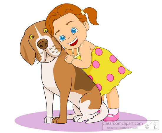 Dog Clipart   Small Girl Hugging Her Large Pet Dog   Classroom Clipart