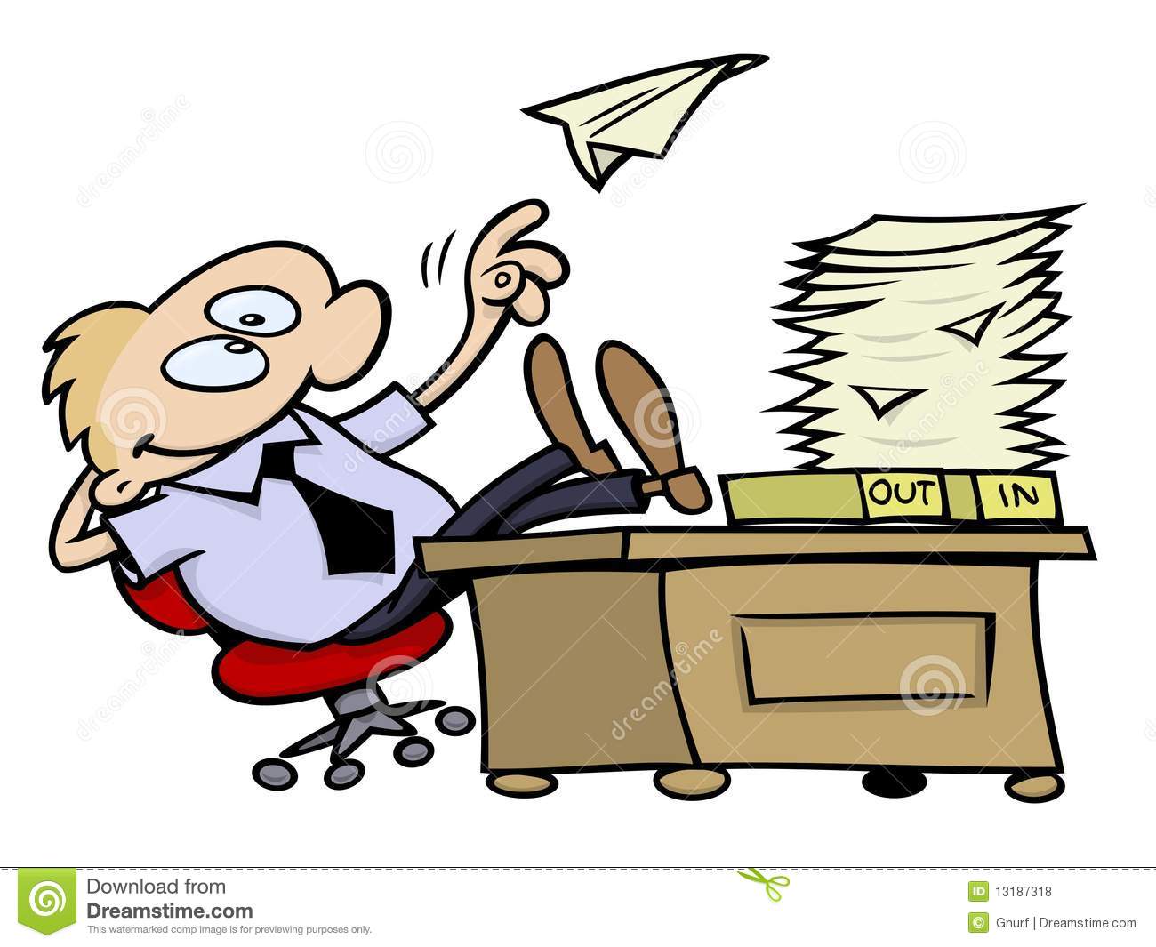 Lazy Toon Guy Throwing A Paper Plane And Resting His Feet On His Desk