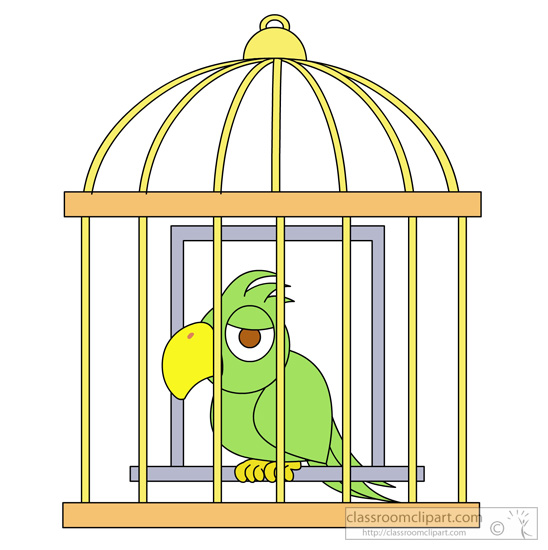 Bird Clipart   Green Parrot In Gold Cage   Classroom Clipart