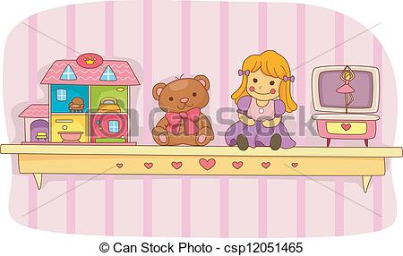 Clip Art Vector Of Toy Shelf   Illustration Of A Shelf Holding A Teddy