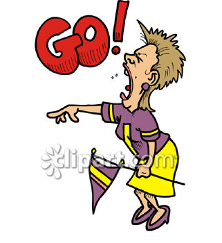 Crazy Woman Football Fan Yelling Go    Royalty Free Clip Art Picture