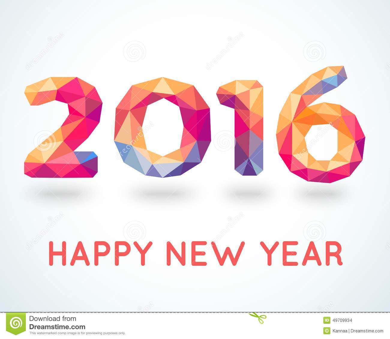 Happy New Year 2016 Colorful Greeting Card Made In Polygonal Origami