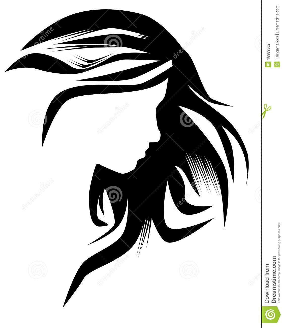 Vector Set Of Closeup Silhouette Portrait Of Beautiful Woman With Long