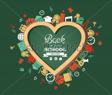Back To School Heart Shaped Chalkboard Green Background Colorful