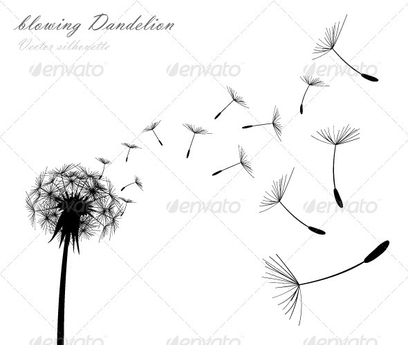 Graphic River Blowing Dandelion Vectors   Conceptual Nature Flowers