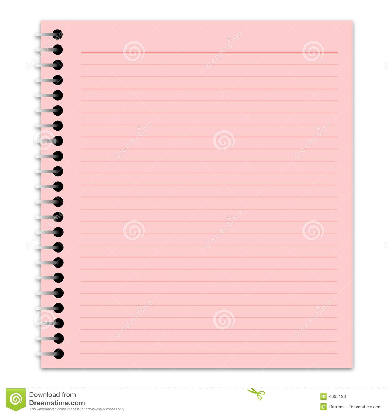 Illustration Of A Lined Pink Notepad Page With Drop Shadow Over A