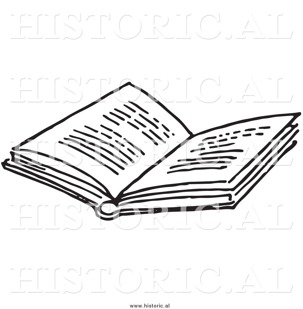 Historical Clipart Of An Opened Book With Text   Black And White