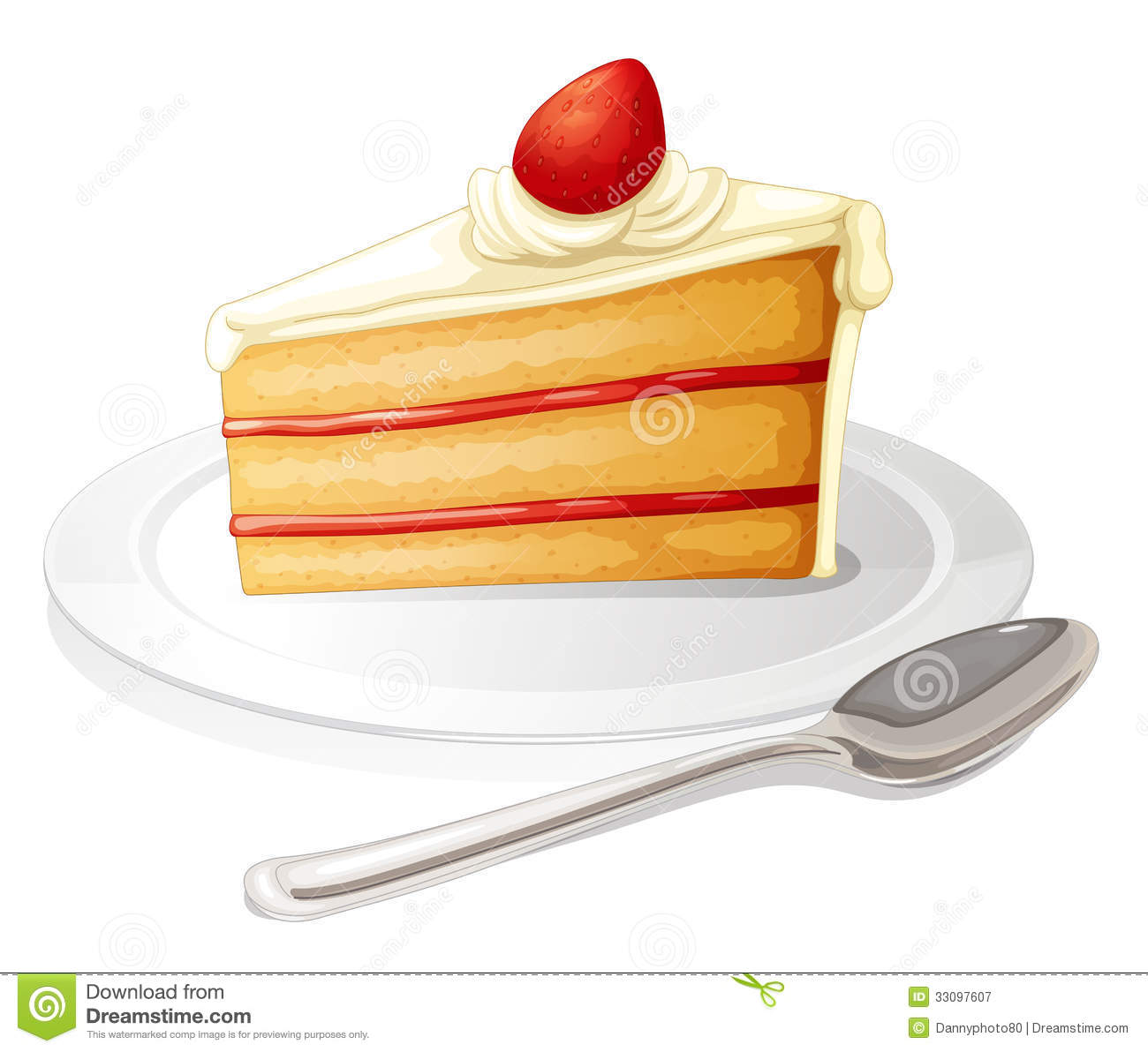 Illustration Of A Slice Of Cake With White Icing In A Plate On A White
