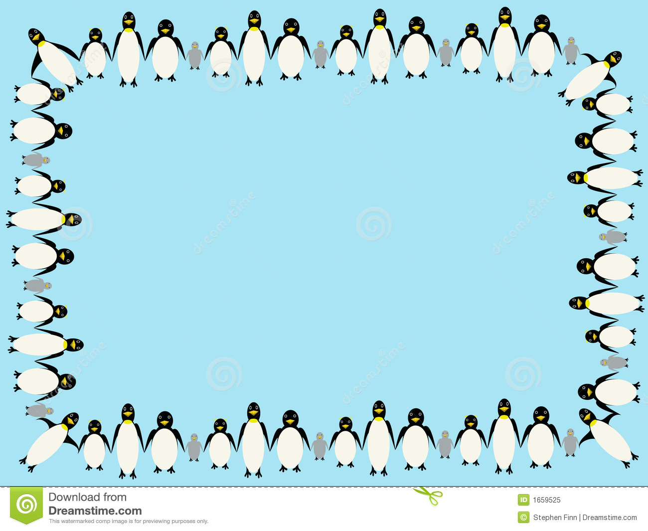 Penguin Border Illustration Four Different Penguins Holding Flippers