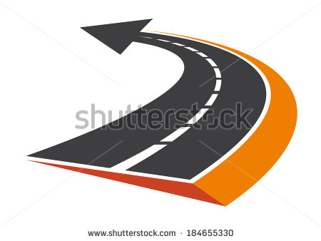 Stylized Curved Tarred Road With An Arrow Pointer And Diminishing