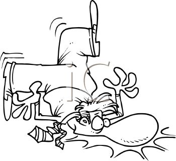 Black And White Cartoon Of A Man Falling On His Face Clipart Image