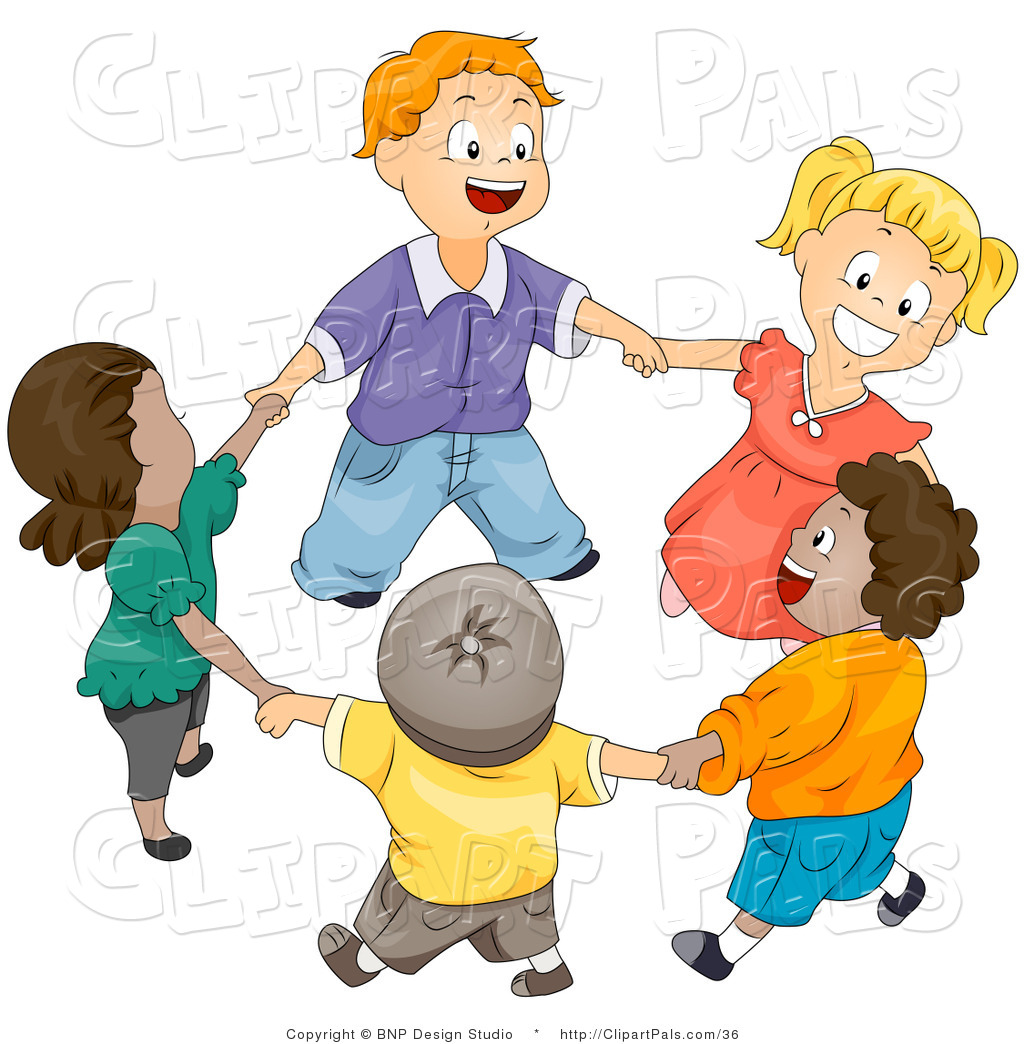 Clipart Of A Group Of Happy Diverse Kids Holding Hands And Playing