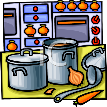 0811 1716 0107 Pots And Pans On A Kitchen Counter Clipart Image Jpg