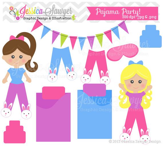Clearance Pajama Party Clipart Sleepover By Jessicasawyerdesign  1 95