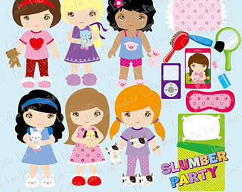 Clipart Cute Girl Night Sleepover Clip Art   Girls Pajamas Birthday