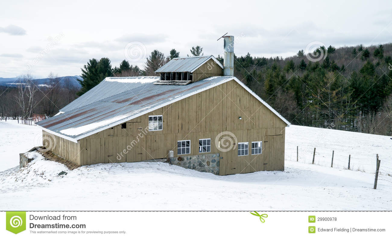 Large Sugaring House For Boiling Maple Sap Down To Maple Syrup On A