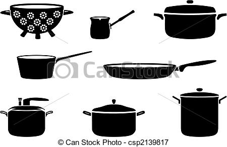 Pots And Pans Black And White Silhouettes Csp2139817   Search Clipart
