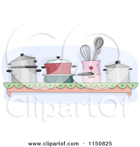 Pots And Pans In A Kitchen   Royalty Free Vector Clipart By Bnp Design
