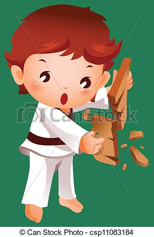 Vector Of Boy Breaking A Board Using Karate Csp11083184   Search Clip    