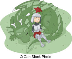 Knight And Dragon   Illustration Of A Knight Leaning Against