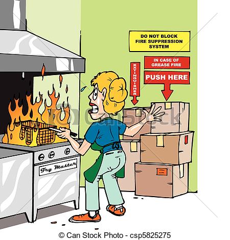Woman In A Commercial Kitchen With A Grease Fire Reaching For Fire