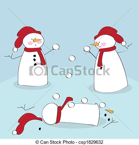Snowman Snowball Fight Clipart Snowmen Fighting   Vector