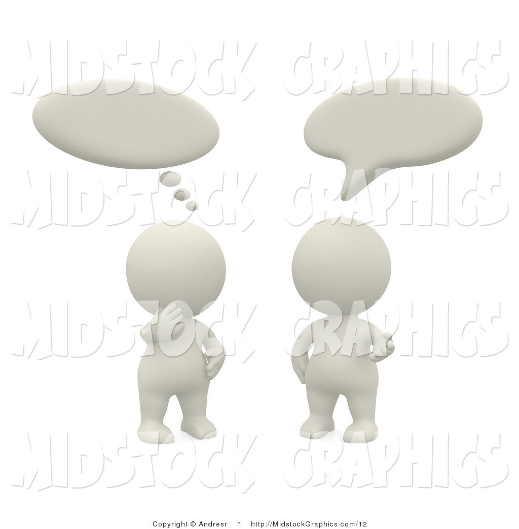 Clip Art Of Two 3d Teeny White People Talking And Thinking Together By