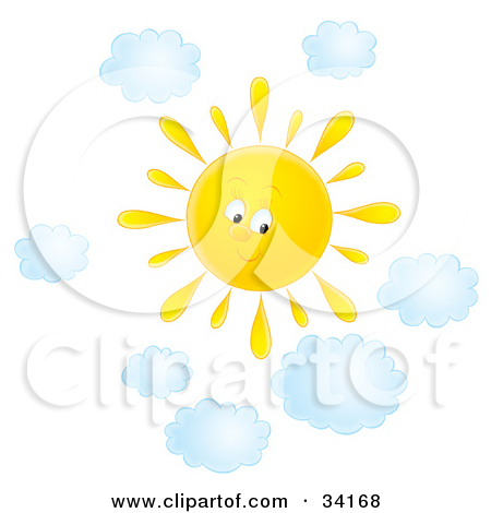 Clipart Illustration Of A Cute Summer Sun Shining In Cloudy Sky On