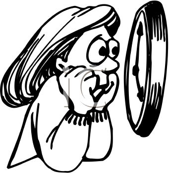 Girl Watching At A Clock With Worry   Royalty Free Clipart Image