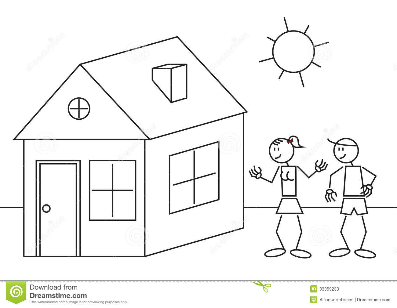 Illustration Of A Happy Couple With A House  Stick Figure