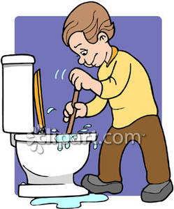 Kids Cleaning Bathroom Clipart A Kid Plunging A Toilet