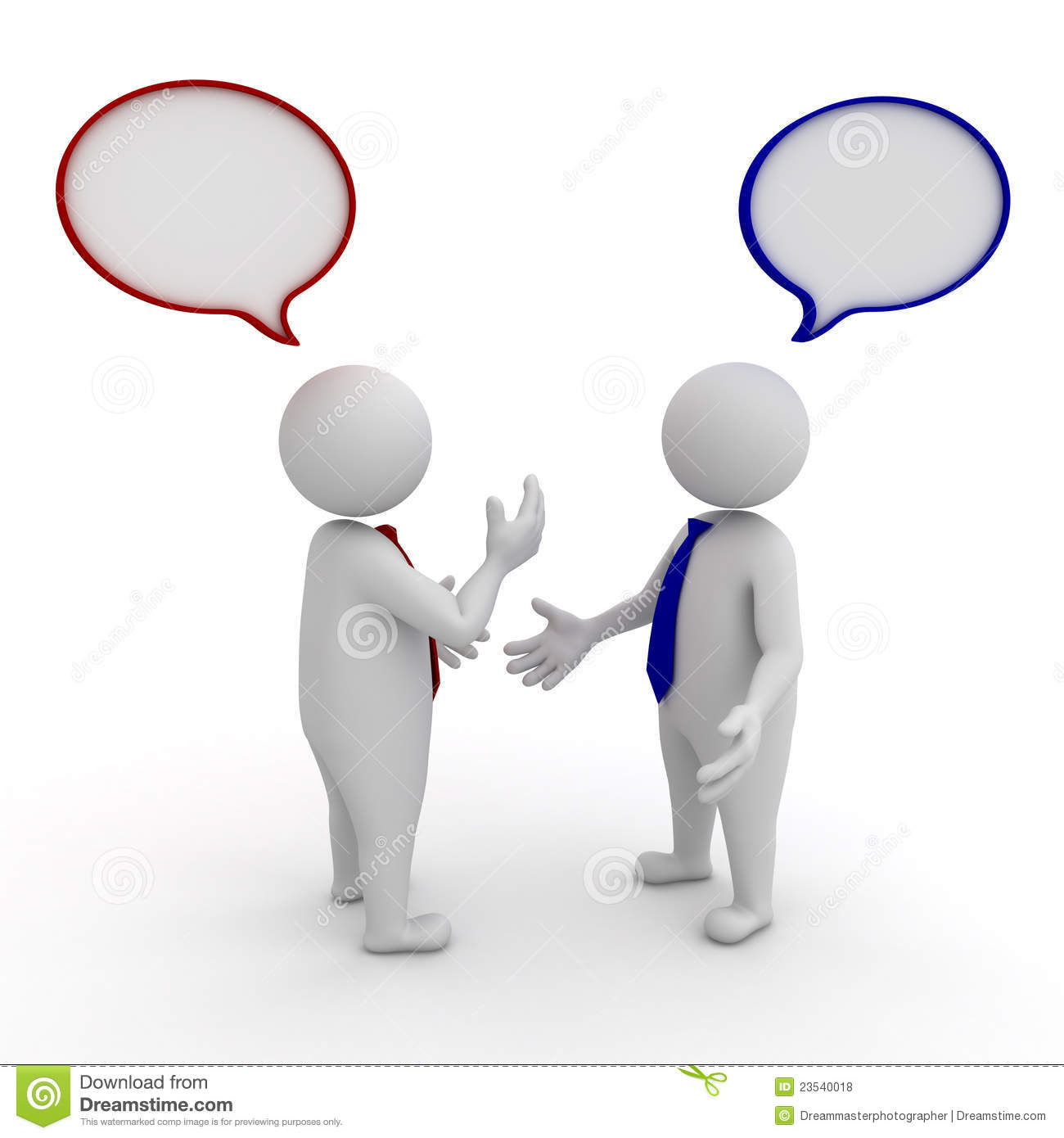 Two Businessmen Standing And Talking With Speech Bubbles On White