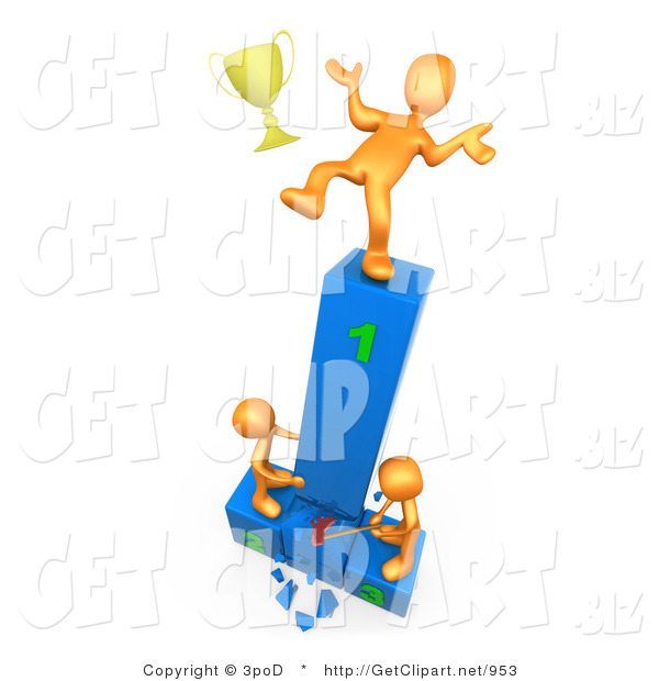 3d Clip Art Of A Successful Orange Athlete Slipping And Dropping His
