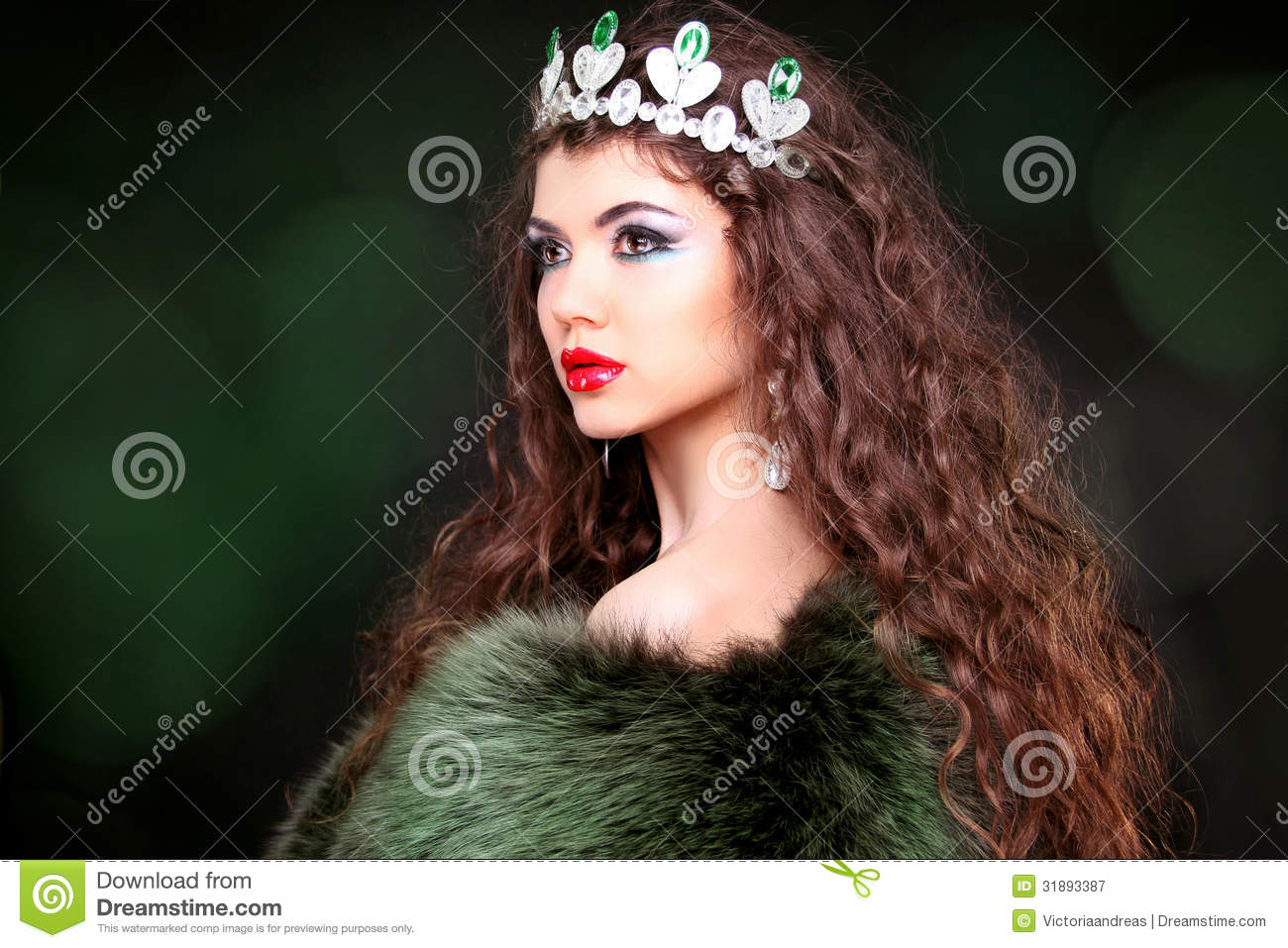 Beautiful Woman Luxury Portrait With Long Hair In Fur Coat  Jewelry