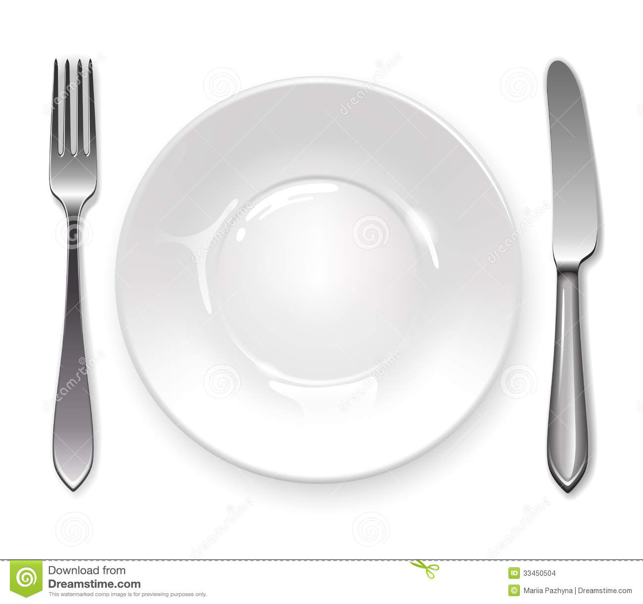 Clean Plate With Knife And Fork On White Background