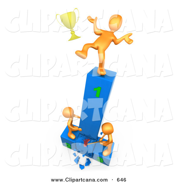 Clip Art Of A Successful Orange Athlete Person Slipping And Dropping