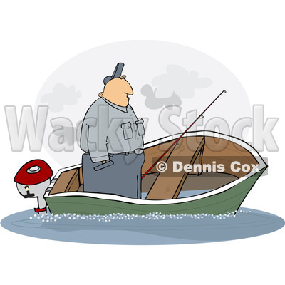 Clipart Illustration Of A Man Standing Up In A Sinking Fishing Boat