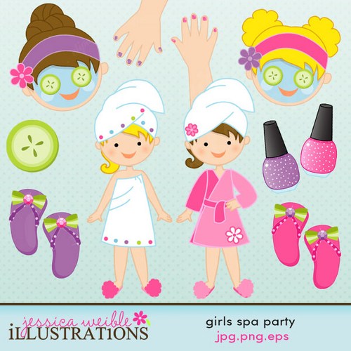 Girls Spa Party Cute Digital Clipart   Jwillustrations   Digital Art