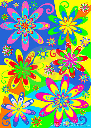 Groovy Hippy Style Psychedelic Pattern In Vivid Bright Colours