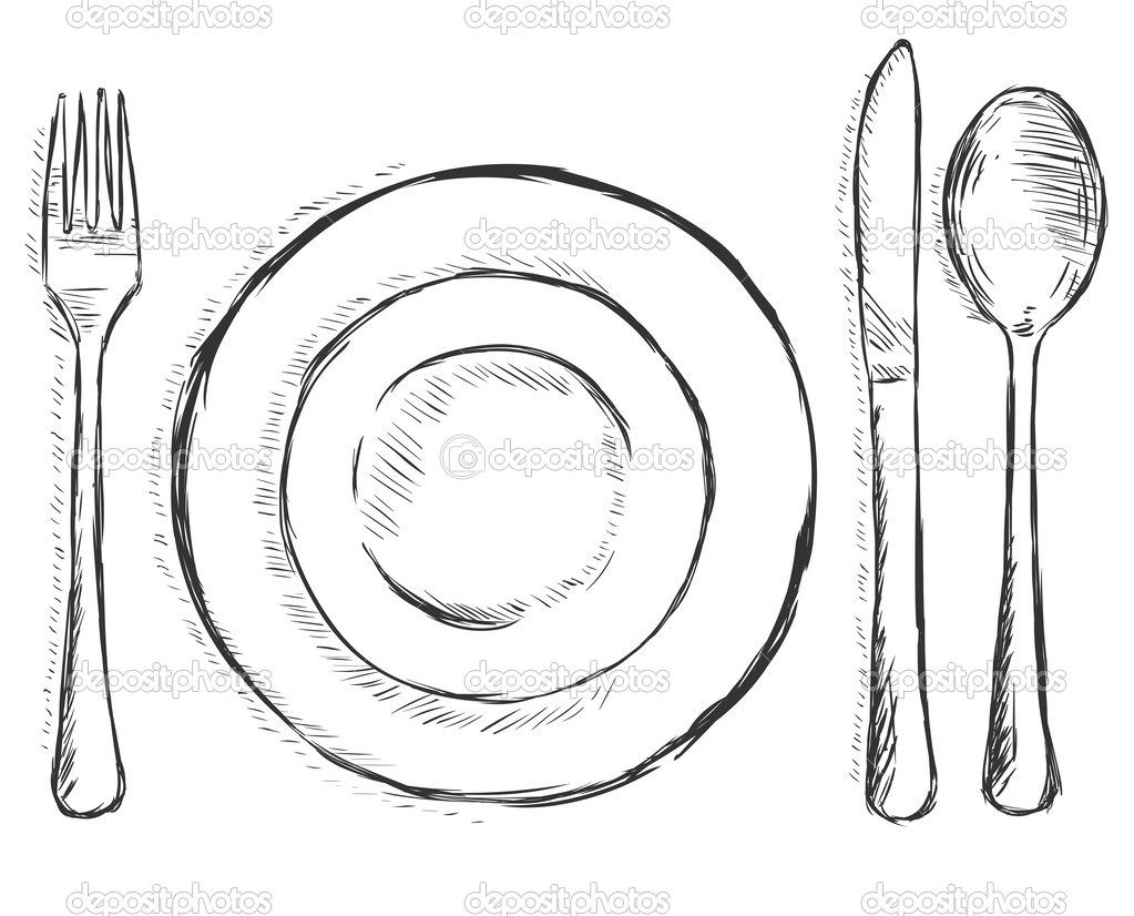 Illustration   Cutlery  Fork Plate Knife Spoon   Stock Illustration