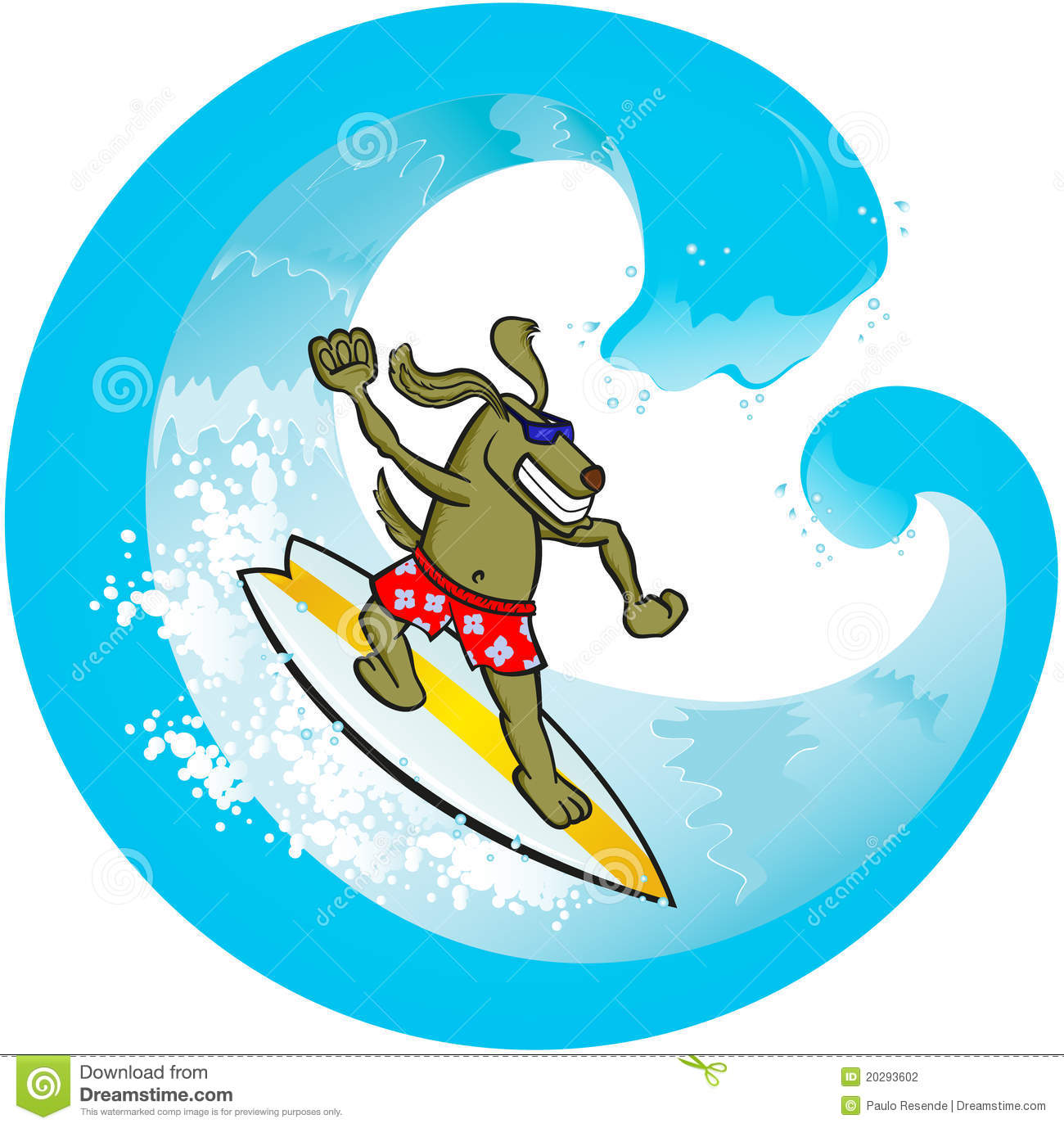 Vector Illustration Of A Dog Surfing The Wave