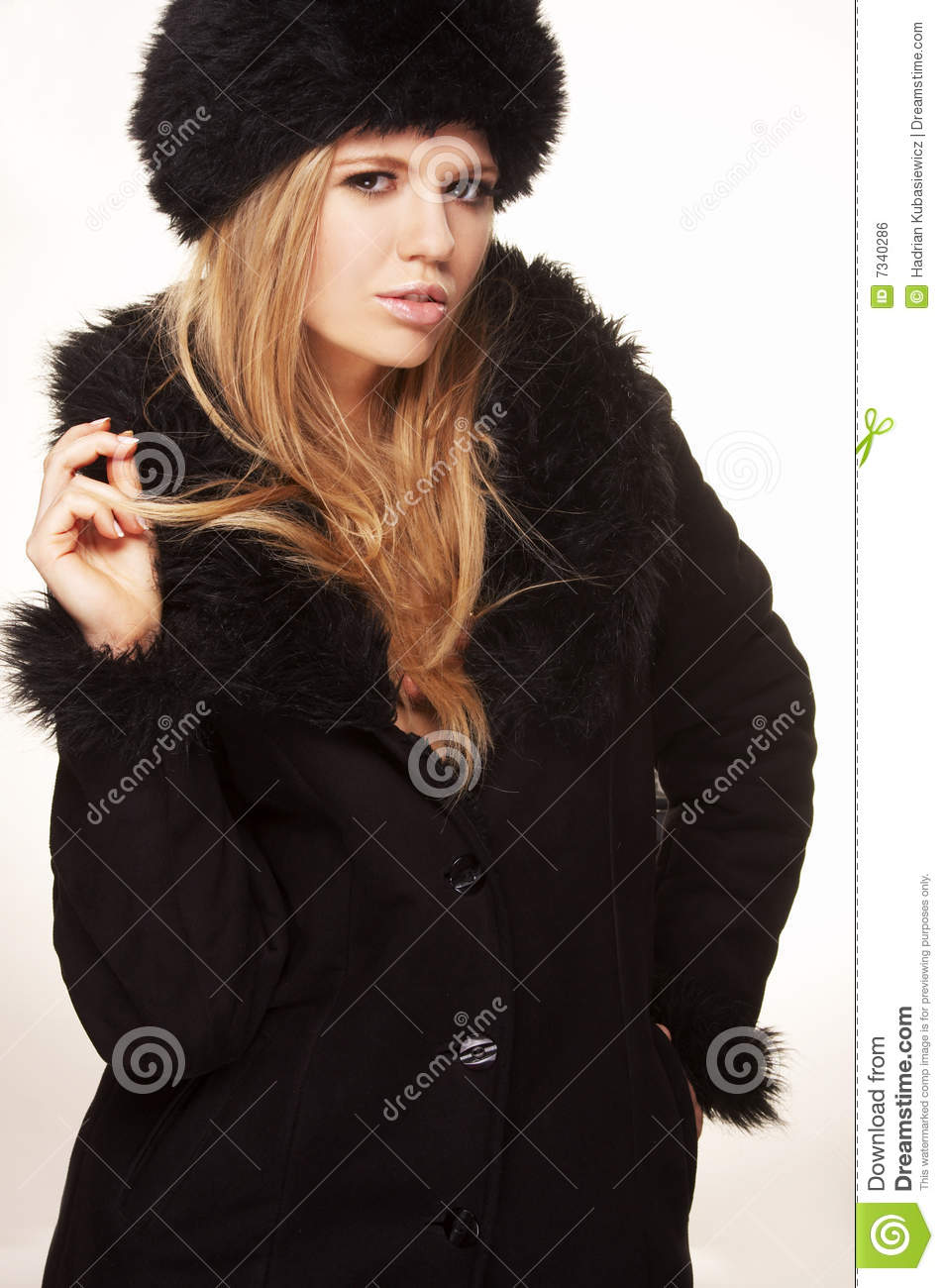Woman In Black Fur Hat And Coat Royalty Free Stock Image   Image