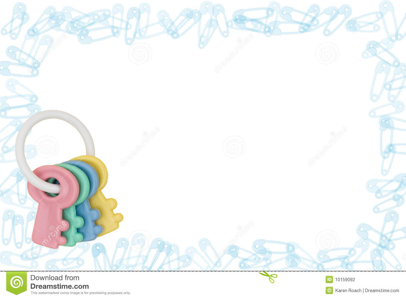 Diaper Pin Border And Rattle Isolated On A White Background Diaper