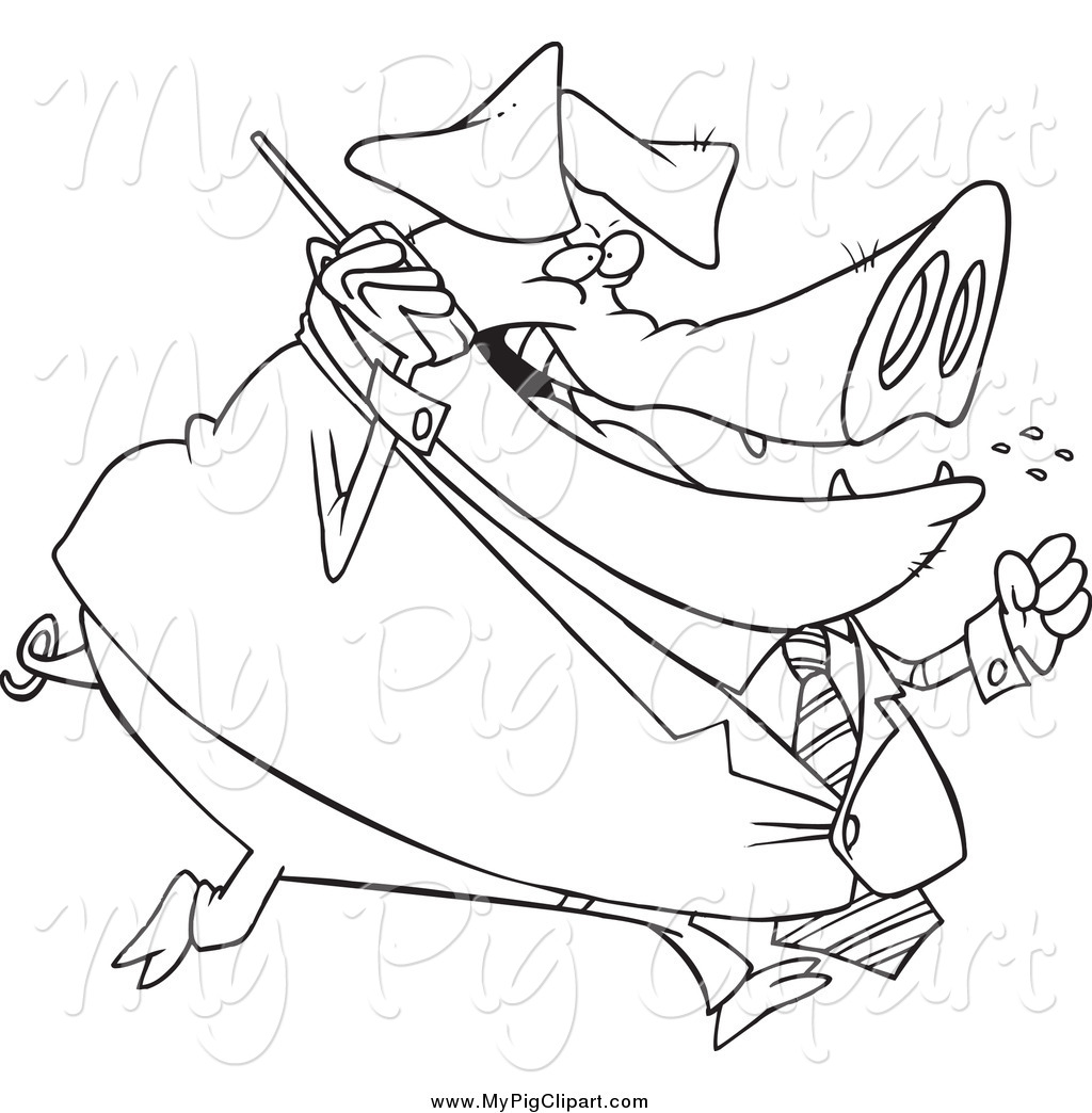 Swine Clipart Of A Black And White Pig Businessman Talking On A Cell