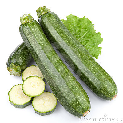 Zucchini Courgette Decorated With Green Leaf Lettuce  Isolated On