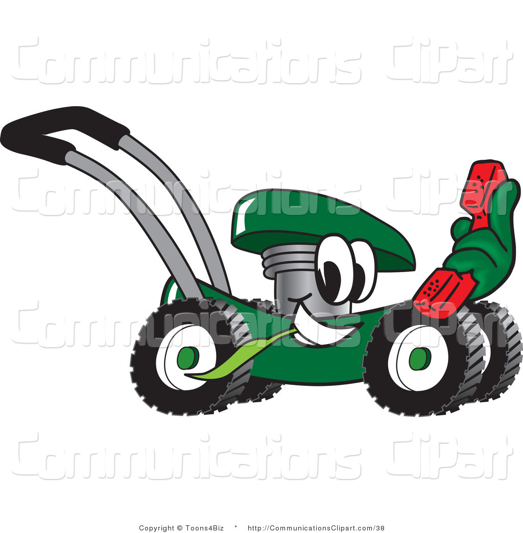 Communication Clipart Of A Green Lawn Mower Mascot Cartoon Character