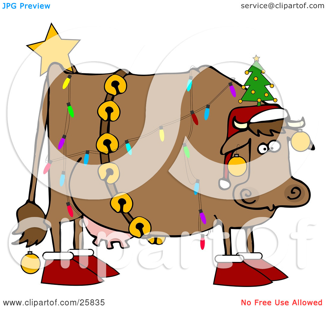 Clipart Illustration Of A Brown Dairy Cow Decorated Like A Christmas
