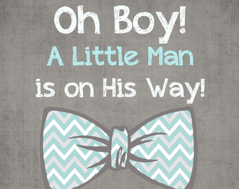 Oh Boy Little Man Light Tiffany Blue Gray White Bow Tie Baby Boy