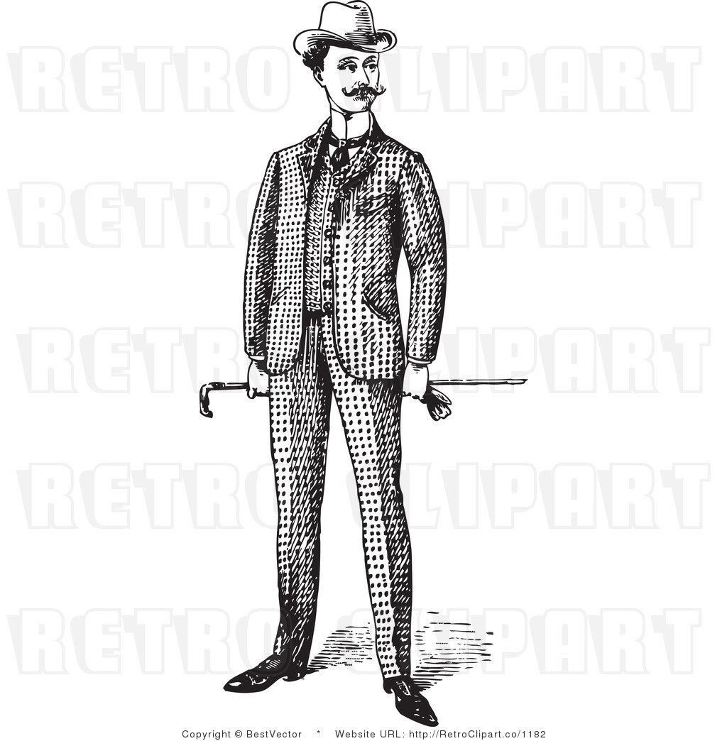 Royalty Free Black And White Retro Vector Clip Art Of A Man Standing